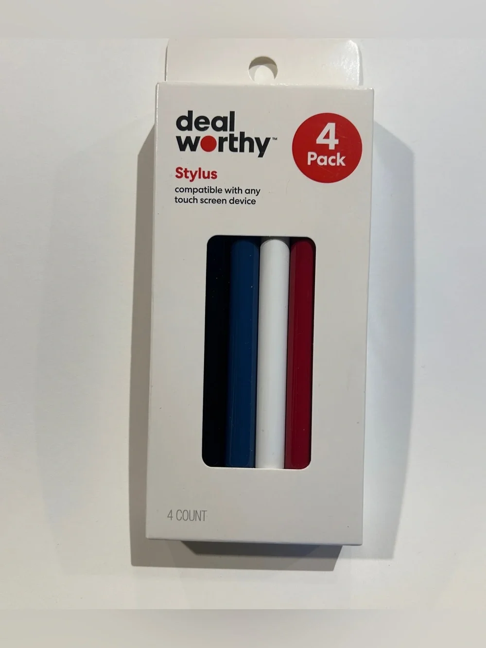 4-Pack Stylus Pens Touchscreen Devices Black Blue White Red Universal Compatible